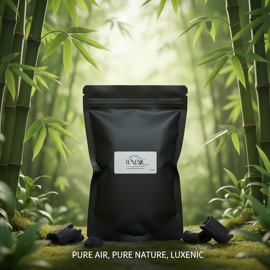 Luxenic Black|200Gram|Non-Electric|Activated Bamboo Charcoal Granule Air Purifying Bag And Dehumidifier For Car|Rooms|Pets|Shoes