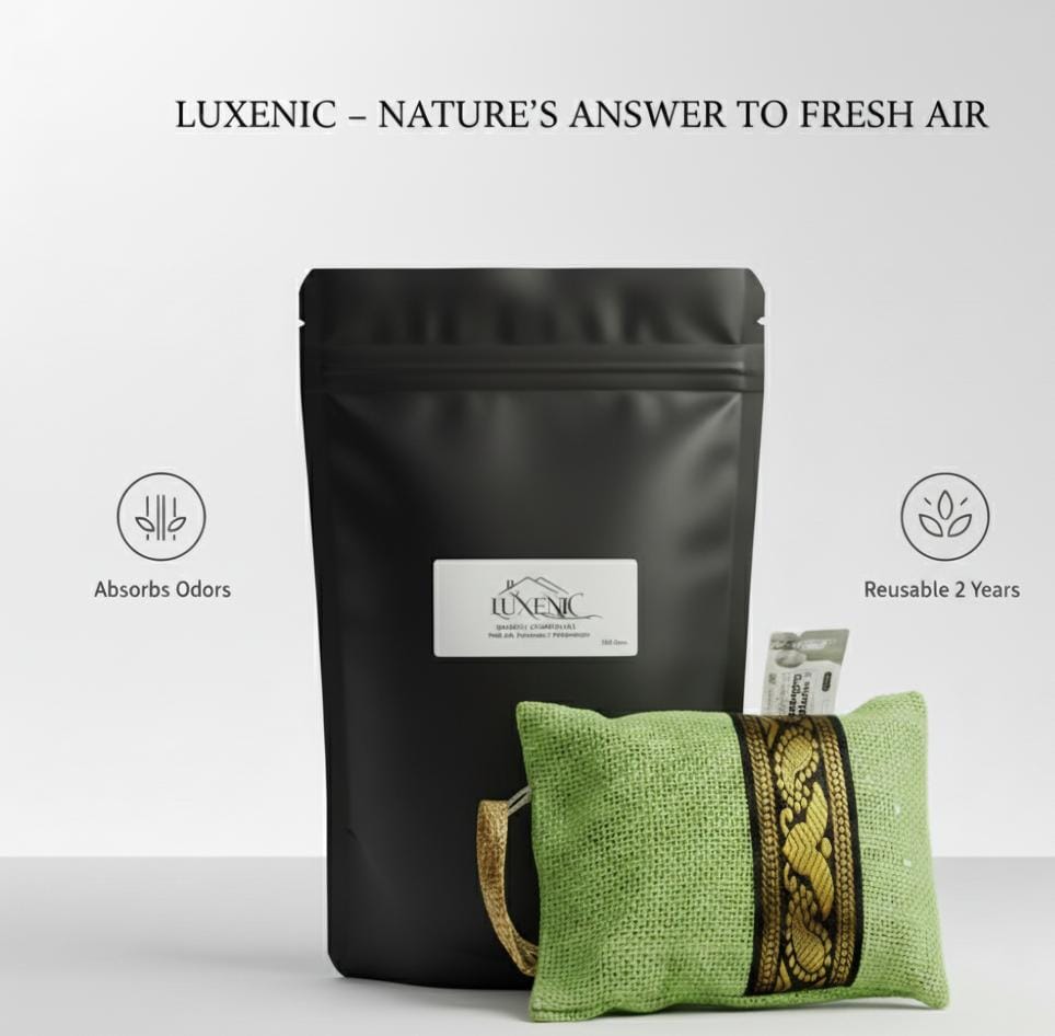 Luxenic Black|200Gram|Non-Electric|Activated Bamboo Charcoal Granule Air Purifying Bag And Dehumidifier For Car|Rooms|Pets|Shoes