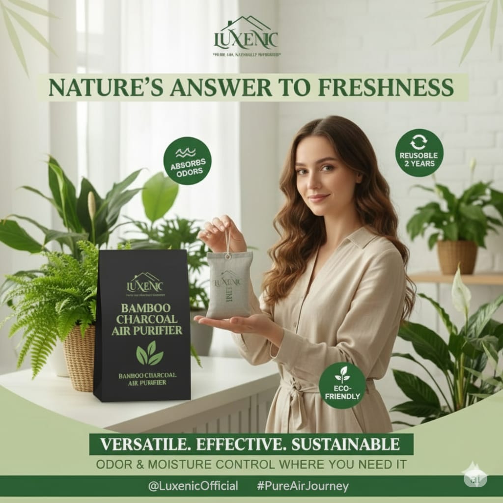Luxenic Black|200Gram|Non-Electric|Activated Bamboo Charcoal Granule Air Purifying Bag And Dehumidifier For Car|Rooms|Pets|Shoes